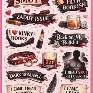 Adesivi per amanti dei libri: erotici, dark romance, disegni libreschi e spinti.