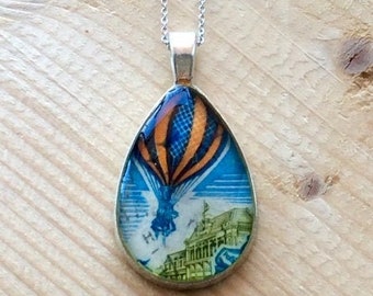 Hot Air Balloon Postage Stamp Necklace