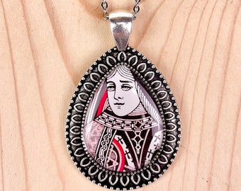 Teardrop Queen Playing Card Necklace