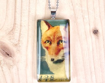 Red Fox Postage Stamp Necklace