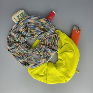 NEON MULTICOLORED Pouch Stash Zipper Pocket Scrunchie, Cute Scrunchie, Striped Scrunchie, Rainbow Scrunchie, Hair Tie, Gifts for Her