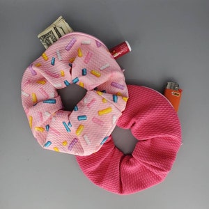 SPRINKLES Secret Pouch Stash Zipper Pocket Scrunchie, Ice Cream Sprinkles, Pink Scrunchie, Cute Scrunchie, Hair Tie, Gifts for Her