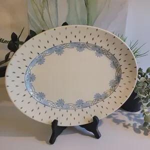Clarice Cliff Newport Pottery England Blue Florals Gold Stars Oval Platter