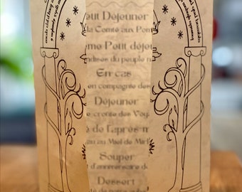 Menú del Auberge du Pony Fringuant - Recto Verso - Ideal para una maratón de El Señor de los Anillos