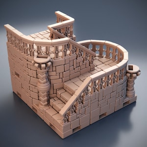 Stone Staircase for Dungeons and Dragons - 3D Printed and Painted Model - Tabletop RPG Decor