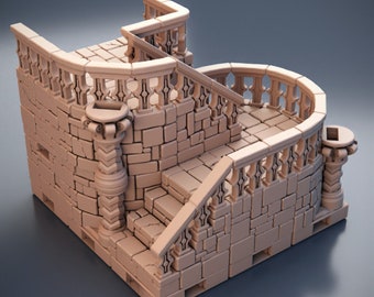 Escalera de piedra para mazmorras y dragones – Modelo impreso y pintado en 3D – Decoración de mesa para juegos de rol