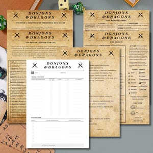 Lot de 6 Fiches Aides de Jeu Donjons et Dragons - Aide-Mémoire, Combat, Gestion, et Conseils MJ