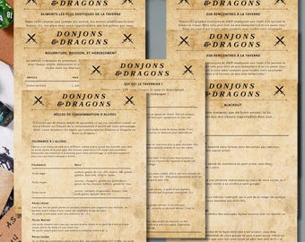 Paquete de posada del maestro del juego de dragones y mazmorras: hojas de encuentro, comidas exóticas, bebidas, alojamiento y reglas de taberna