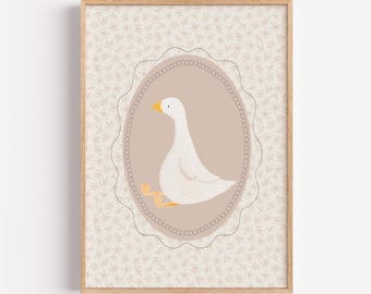 Vintage Goose Nursery Print | Neutral Farmhouse Wall Art for Baby Room, Cottagecore Kids Bedroom Decor | Vintage Nursery | Playroom Wall Art