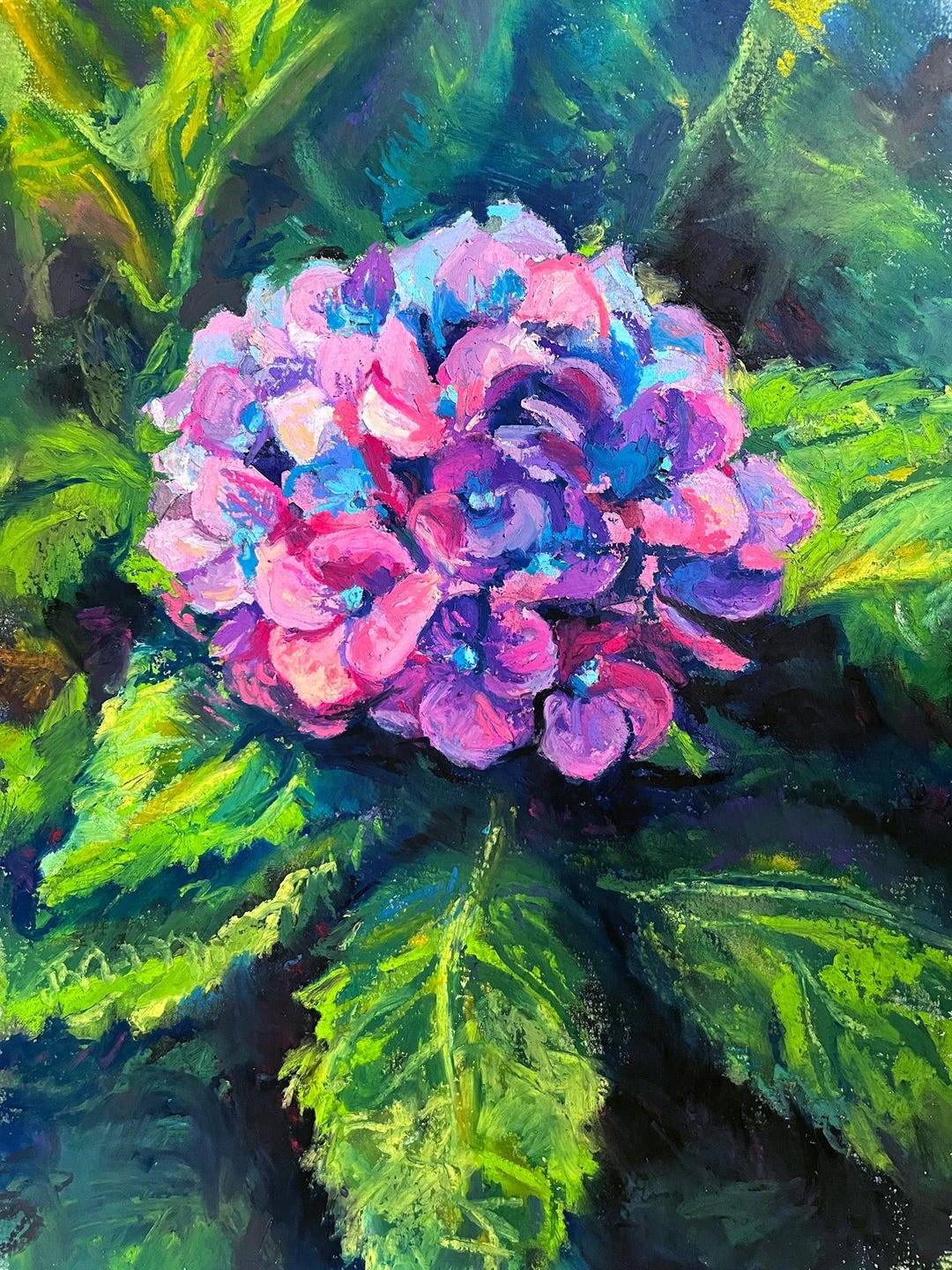 Original Hydrangea Oil Pastel Painting, Framed Floral Wall Art ...