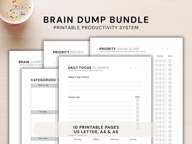 Brain Dump Bundle Printable | Focus Planner Pages | Productivity ...