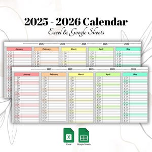 2025 2026 Excel Google Sheets Calendar Excel Template Digital Planner, daily monthly annual calendar printable excel spreadsheet