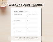 Weekly Focus Planner Printable | Minimal Weekly Priorities & Action Planner | Undated PDF, Instant Download