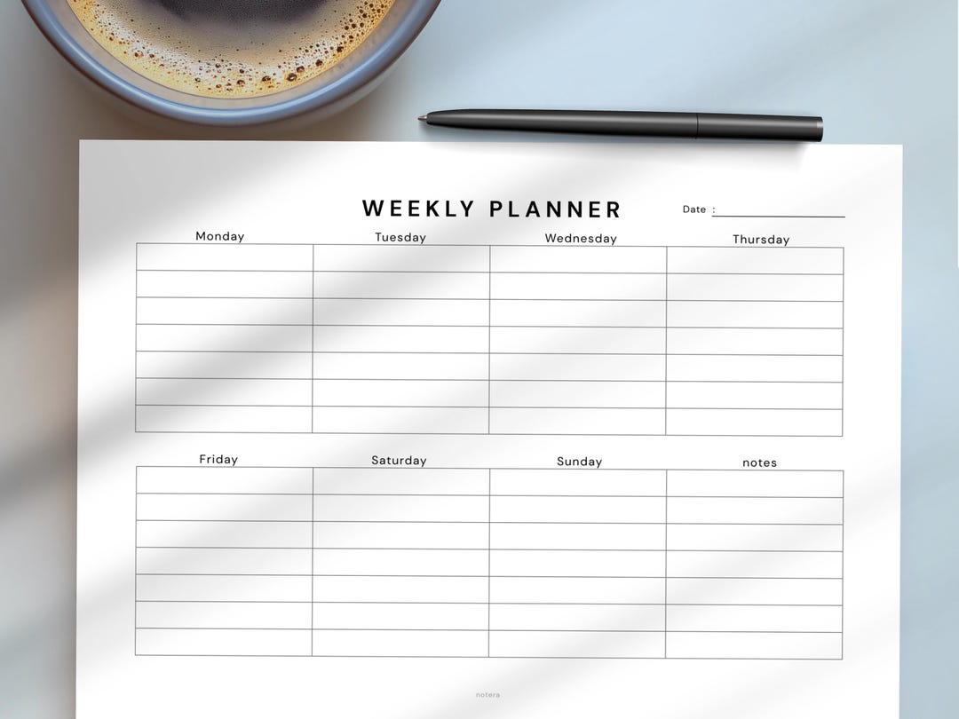 Lined Weekly Planner Landscape Printable PDF | Sunday Monday Start | A4 ...