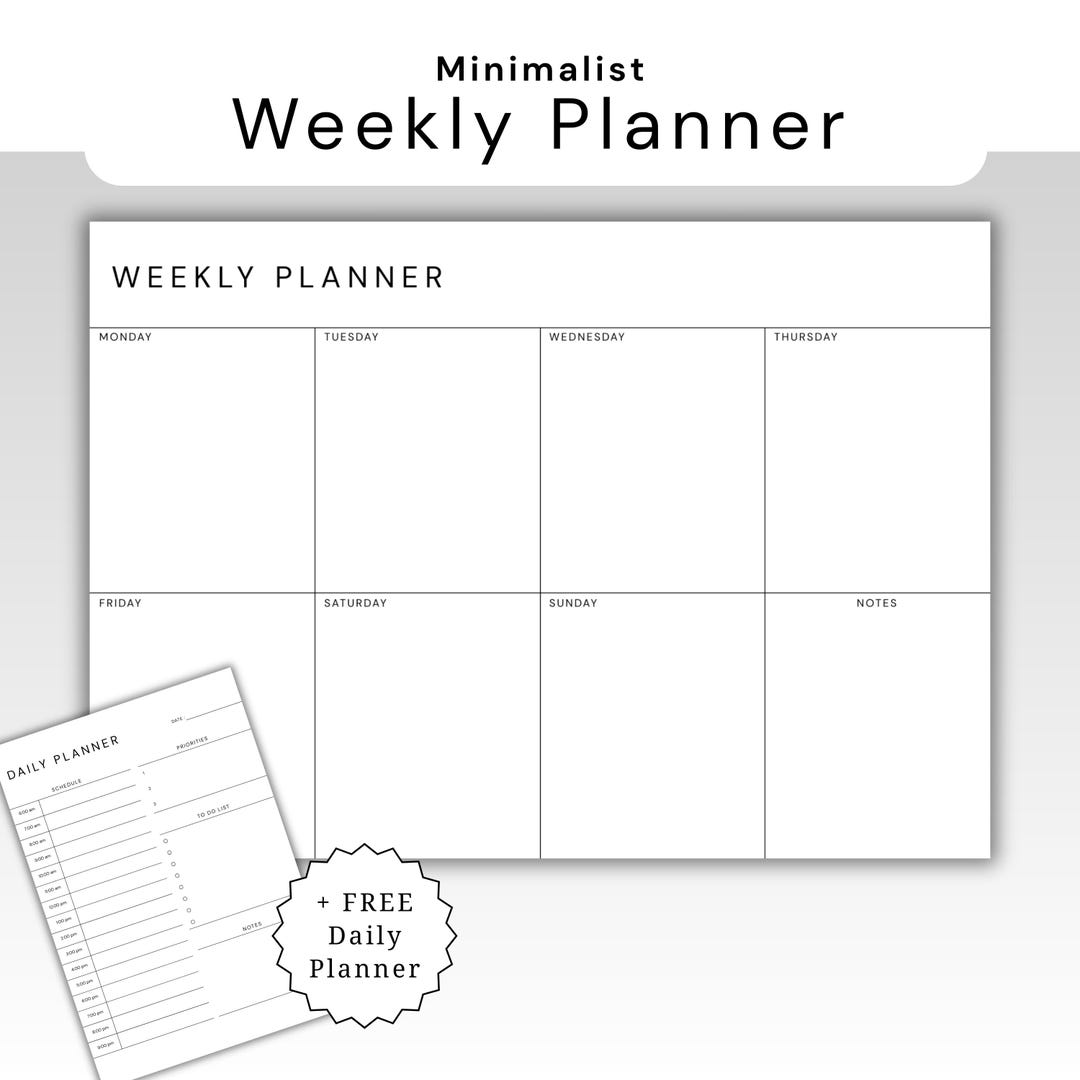 Minimalist Weekly Planner Printable, A4 and US Letter Size, Digital ...
