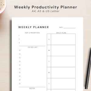 Updated Minimal Weekly Planner Printable | Daily Plan & Top 3 Priorities