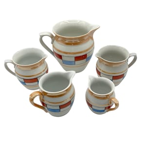 Vintage Czechoslovakia Art Deco Lusterware Pitchers Collection of 5 Union K PJ Geometric