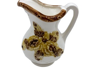 Vintage japansk liten kanna gräddkanna Bud vas brun blommig höstdekoration