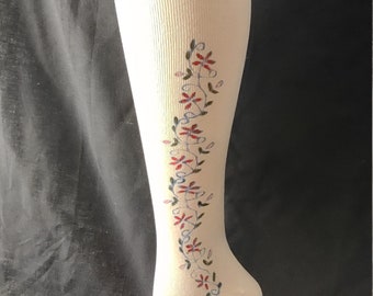 Adult custom hand blocked and painted thigh high silk clocked stockings