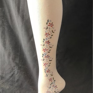 Adult custom hand blocked and painted thigh high silk clocked stockings