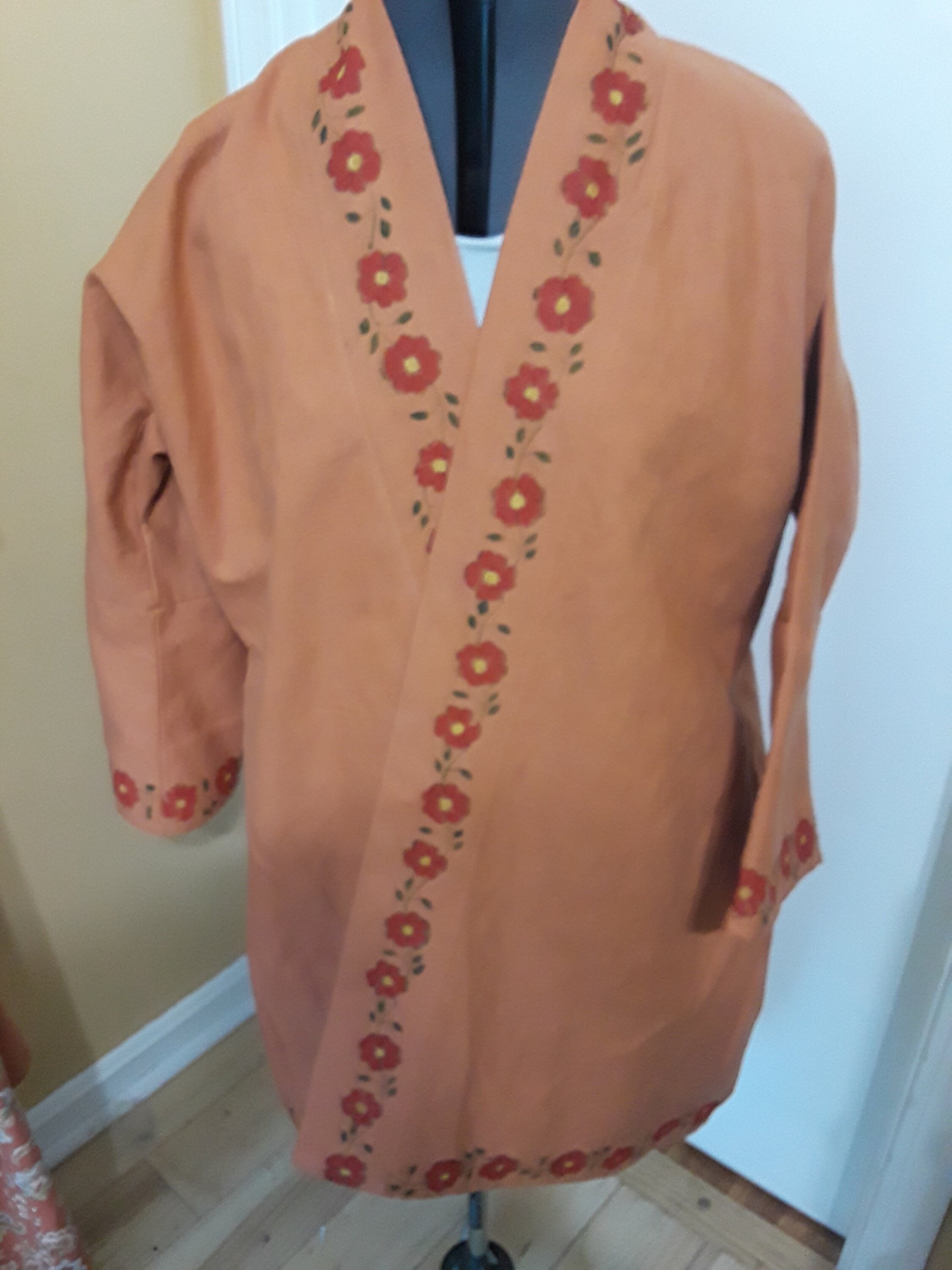 Bed gown. small Rusty Orange Fustian Block Printed Bed Gown. Etsy