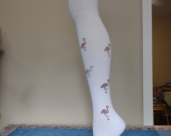 Stockings cotton Adult thigh high hand block printed cotton Flamingo Stockings
