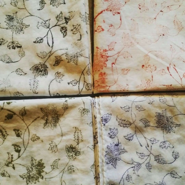 Block printed silk or cotton square scarf Virginias Scarves presents The Delicate Floral Block Printed Scarf