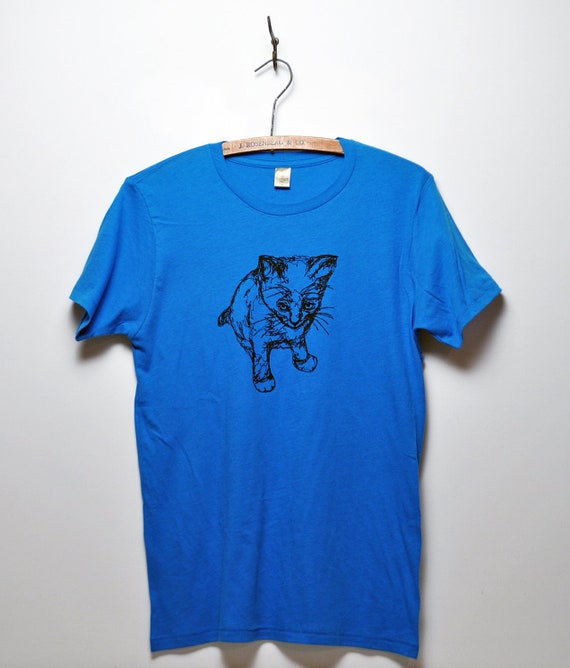 Items similar to Organic Kitty Tee in Earth Blue - Unisex on Etsy