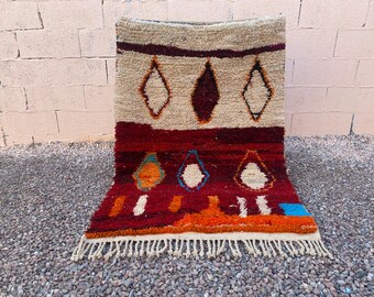 Handwoven Berber Wool Rug, Red Boujaad Moroccan Carpet