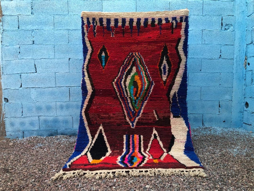 Handmade Moroccan Amazigh Wool Rug With Colorful Geometric Patterns on ...