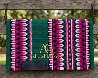 Western show pad handmade saddle blanket pink white green