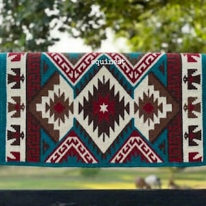 western saddle ranch pad handmade blanket teal red white
