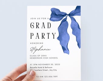 Navy Bow Graduation Invitation: Class of 2025 Announcement (Canva Template)