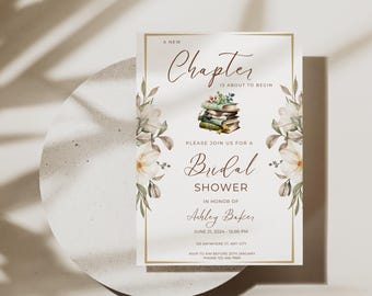 Floral Book Bridal Shower Invitation: Editable Canva Template (Digital Download)