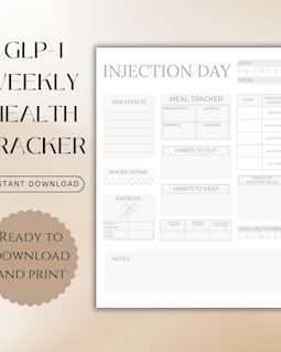 GLP-1 Weekly Injection Tracker: Medication & Weight Loss Log (digital Download)