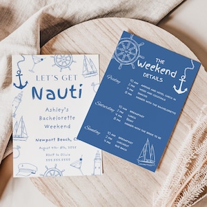 Nautical Bachelorette Invitation & Itinerary: Last Sail Before the Veil (Editable Canva Template)