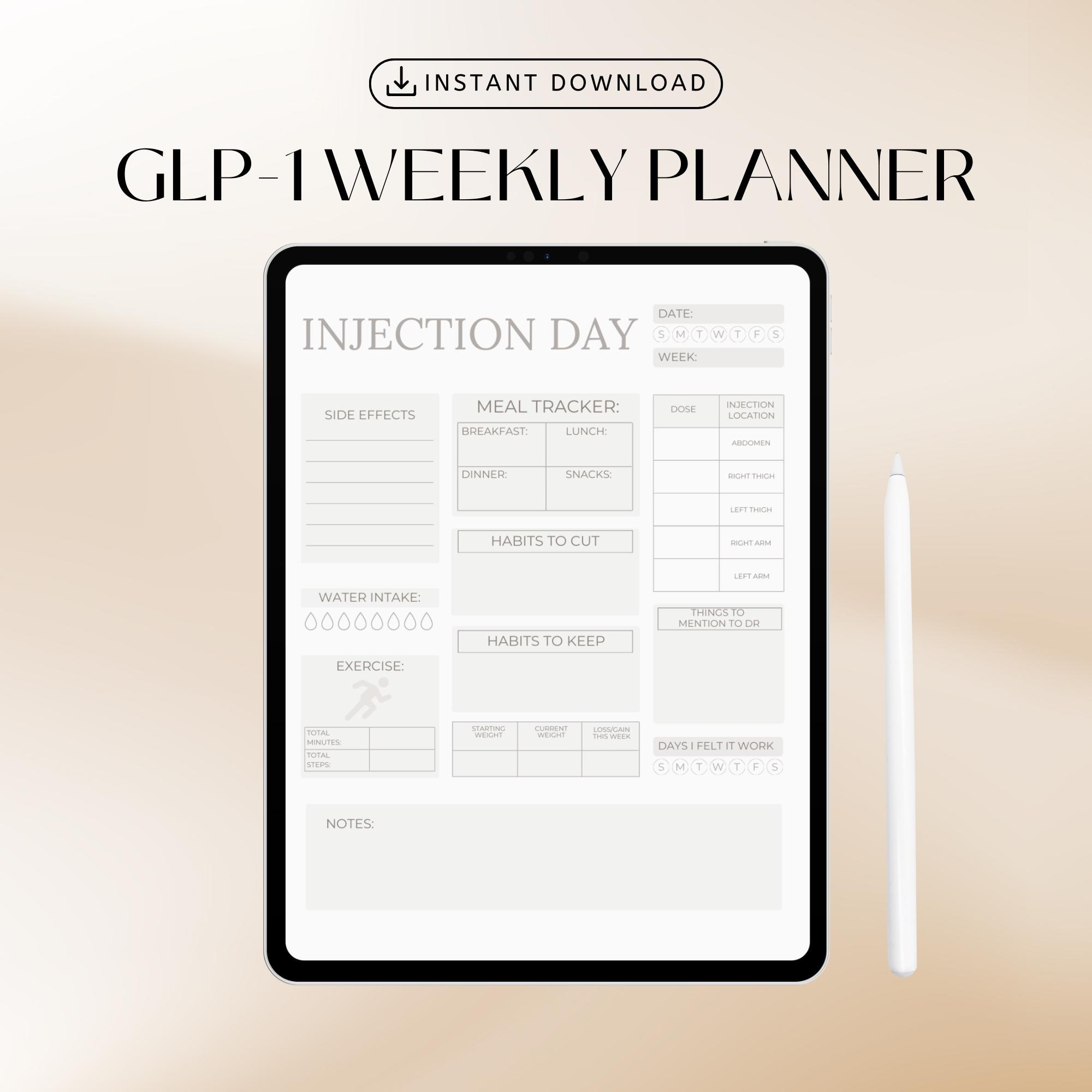 glp 1 weekly injection GLP-1 Weekly Injection Tracker: Medication & Weight Loss Log (digital  Download)