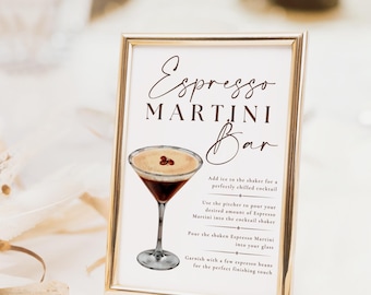 Letrero para menú de bar de Espresso Martini: Decoración editable para cócteles (plantilla de Canva)