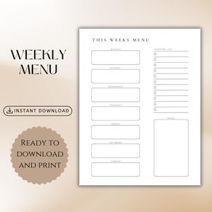 Weekly Menu Planner: Printable Meal Tracker with Shopping List (PDF)