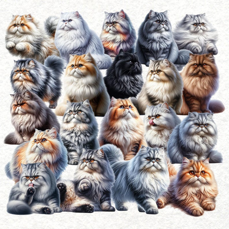 Watercolor Persian Cat Clipart Bundle | 100+ Kitty PNG Illustrations ...