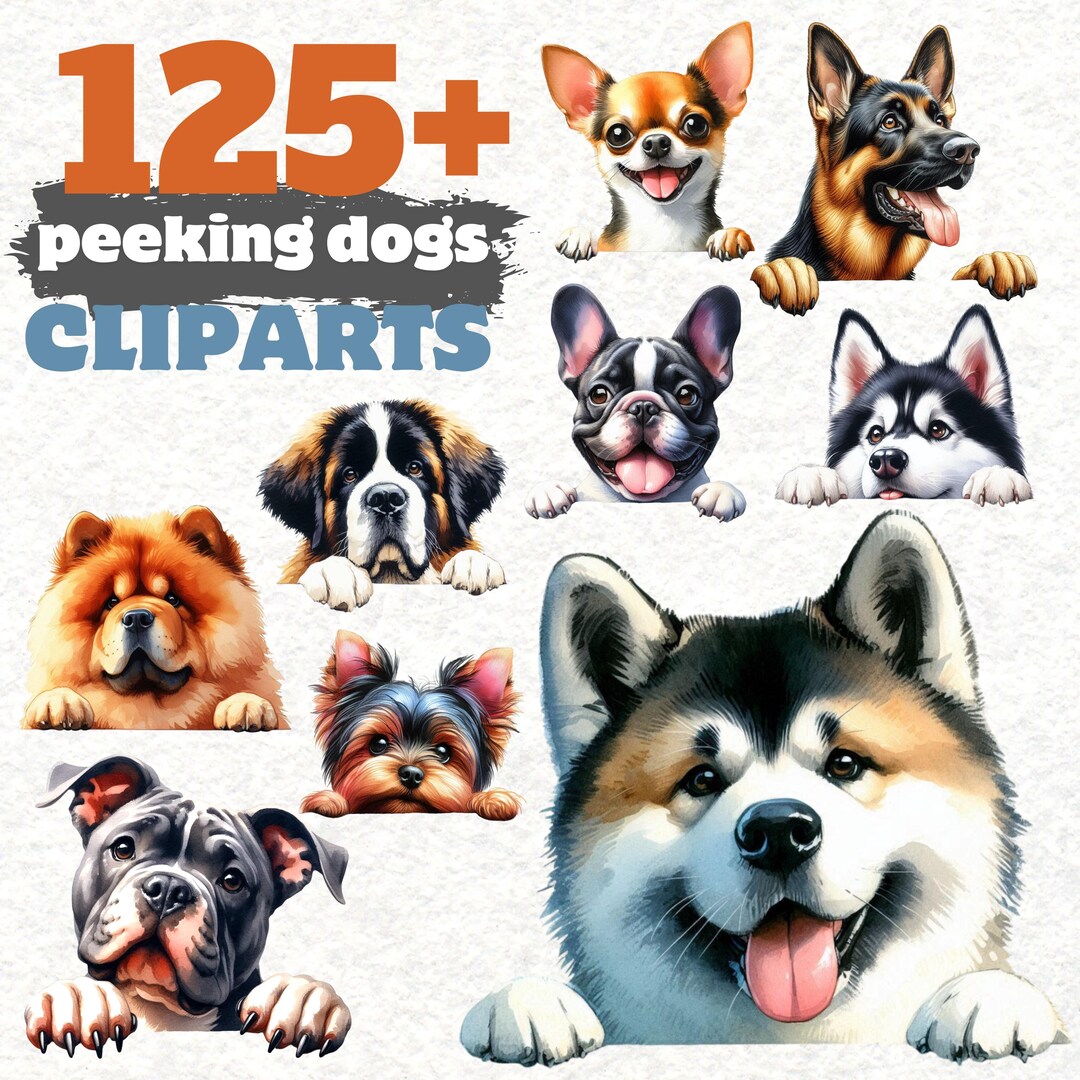 125 Peeking Dogs Watercolor Clipart Bundle | Transparent Background PNG ...