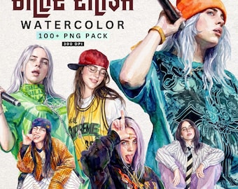 100+ Watercolor Billie Eilish Inspired PNG Digital Download for Cricut, Stickers & Decals
