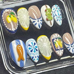 Olive Nails | Lemon Nails| Summer Nails | Beach Nails | Vacation Nails | Lake Nails | Custom Press On Nails |Blue Nails | Fish Nails