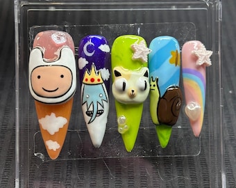 Uñas postizas 3D de Hora de Aventuras: Arte de personajes, hecho a mano