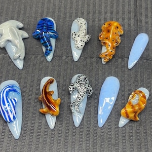 Shark Press On Nails | Summer Press On Nails | Water Nails | Ocean Nails | Beach Nails | Vacation Nails | Aquatic Nails | Ethereal Nails