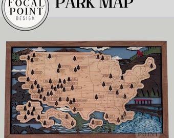 Handcrafted Wooden US National Parks Map | Tree Tracker Tokens (18" x 11")