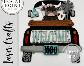 Highland Cow Add-On | Interchangeable Truck, Pallet, Breadboard Insert | Farmhouse Cow Decor | Rustic