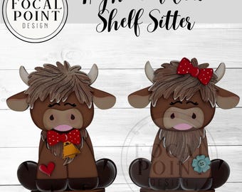 Handcrafted Highland Cow Shelf Sitter – Rustic Farmhouse Decor Accent