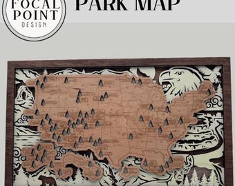 Handcrafted Maple Wood National Parks Travel Map | Interactive Wall Art (18" x 11")
