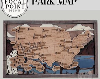National Park Travel Map | Wooden US National Parks Map with Tree Tracker Tokens